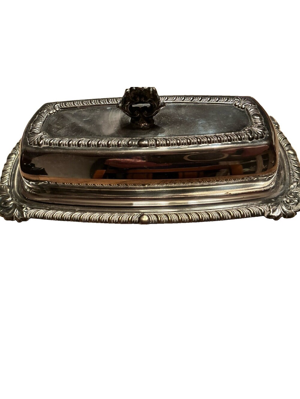 1847 Rogers Bros Silverplate Covered Butter Dish w/ Glass Insert, Victorian